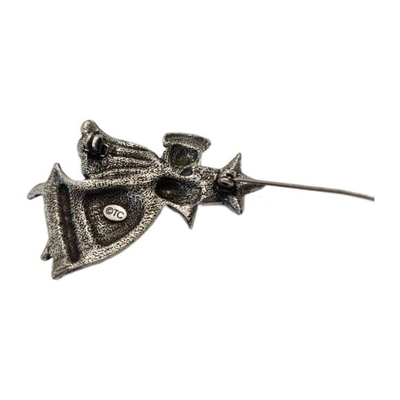 Vintage Enamel and Crystal Christmas Angel Brooch Pin, by Tanya Creations, 2" L - Picture 3 of 11